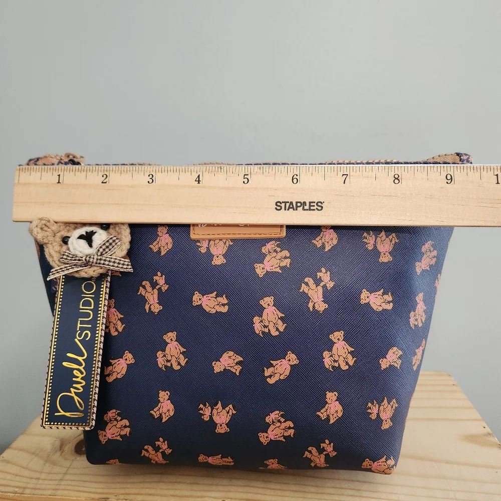 Dwell Studio Navy Teddy Print Cosmetic Zip Pouch NWT